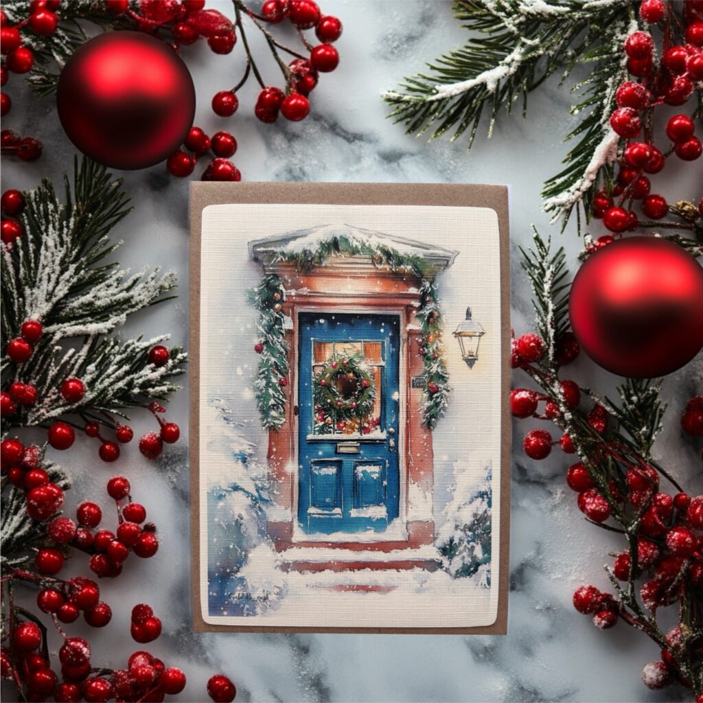 Blue door with wreath